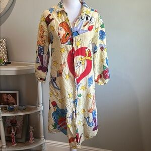 [Antica Santoria] Colorful Graphic Print Shirt Dress - Size Small/Medium